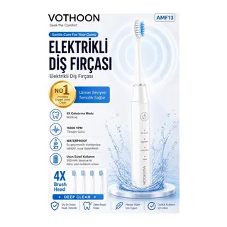 Şarjlı Diş Fırçası 15000 VPM Titreşim Gücü, 500mAh Batarya, 5 Temizlik Modu beyaz
