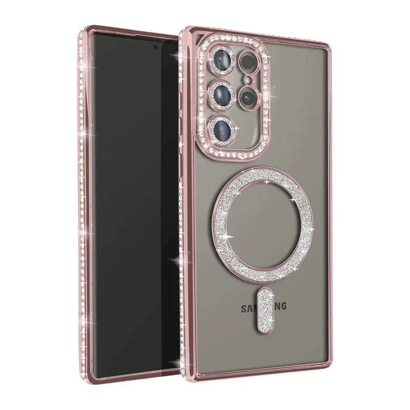 Samsung Galaxy S25 Ultra Kılıf Joke Simli Magneticsafe Kılıf - Pembe