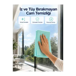 Çok Amaçlı Mikrofiber Cam Bezi Cam Ayna Duşakabin ve Parlak Yüzey Temizlik Bezi