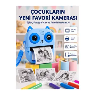 Anında Baskılı Çocuk Fotoğraf Makinesi Termal Yazıcılı Selfie Kamerası