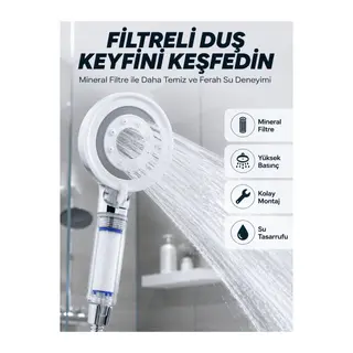 Şeffaf Filtre Hazneli Duş Başlığı Güçlü Akışlı Pratik Banyo Duşu