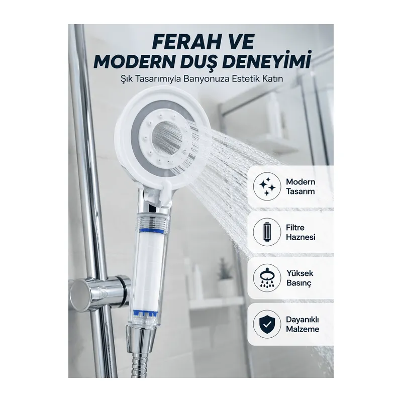 Mineral Taşlı Filtreli Duş Başlığı Güçlü Su Basınçlı Banyo Başlığı