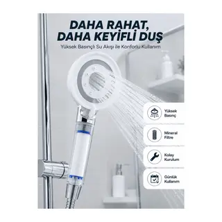 Yüksek Basınçlı Filtreli Duş Başlığı Mineral Filtreli Su Tasarruflu El Duşu