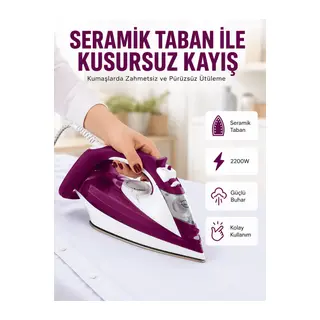 Buharlı Kablolu Ütü 2200 Watt Kireçlenme Önleyici Şok Buharlı Yeni Nesil