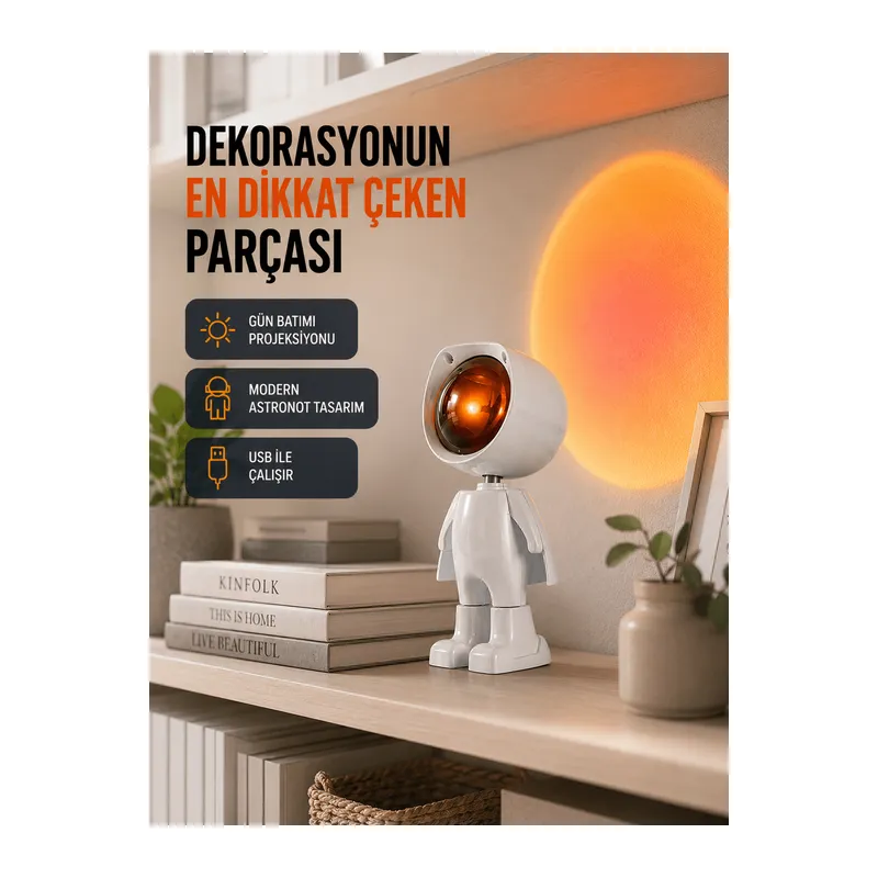 Gün Batımı Efekti Sunan Astronot LED Masa Lambası Yeni Nesil