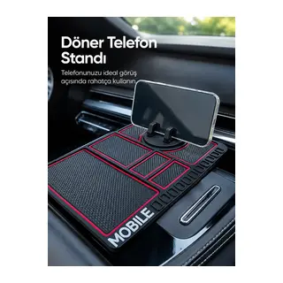 Araç Konsol Organizeri Kaydırmaz Silikon Telefon Standlı Saklama Matı