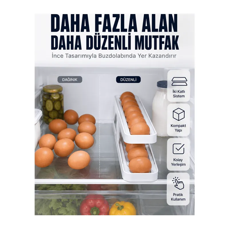 Kayar Ray Sistemli Buzdolabı Yumurta Saklama Düzenleyici Organizer
