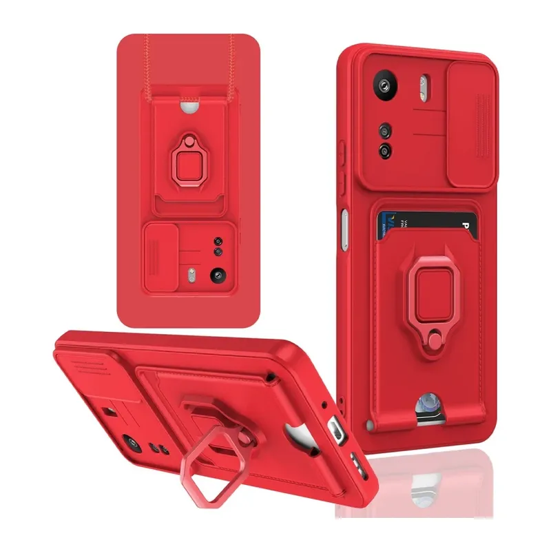 Xiaomi Redmi 13C Kılıf Zuma Kartvizitli Yüzüklü Silikon - Kırmızı