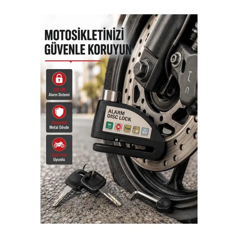 110 dB Alarmlı Disk Fren Kilidi Su Geçirmez Çelik Gövde Motosiklet Güvenlik