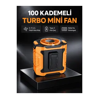 Dijital Ekranlı Turbo Mini Fan – 3 Kademeli Hız, Sessiz Çalışma ve Type-C Şarj