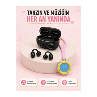 Şarj Kutulu Kablosuz Kulaklık ve Pembe Çanta Charm Saat İkili Fırsat Paketi