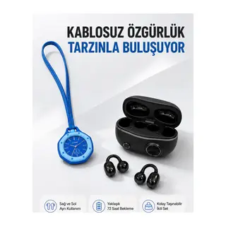 Kablosuz Kulaklık ve Mavi Çanta Charm Saat Kampanya Seti Taşınabilir Günlük Kullanım