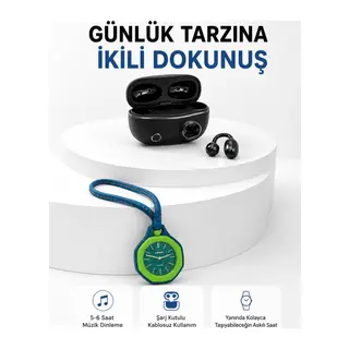 Şarj Kutulu Kablosuz Kulaklık ve Yeşil Askılı Analog Çanta Saati Avantajlı İkili Set