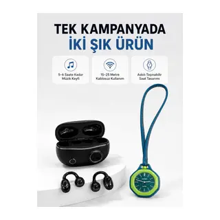 Yeşil Çanta Charm Saat ve Kablosuz Bluetooth Kulaklık İkili Kampanya Seti Günlük Kullanım