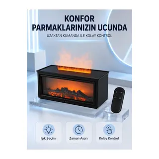 Dekoratif Şömine Görünümlü Nemlendirici Uzaktan Kumandalı Renkli LED Işıklı Difüzör