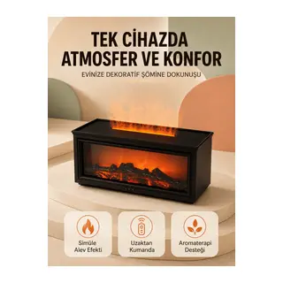 Alev Efektli Hava Nemlendirici Aromaterapi Difüzörü Uzaktan Kumandalı 250 ML