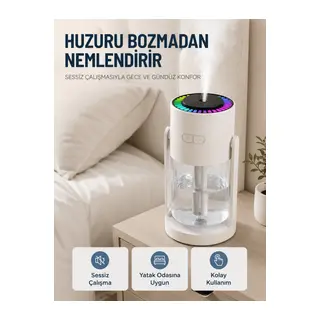 Taşınabilir Hava Nemlendirici LED Işıklı Şeffaf Hazneli Ev Ofis Yatak Odası Nemlendirme Cihazı