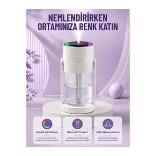 Sessiz Hava Nemlendirici Renkli Gece Işıklı Otomatik Kapanma Özellikli Nemlendirme Cihazı