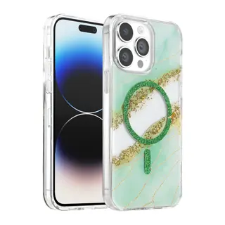 Onegif Apple iPhone 15 Pro Max Lotus Simli Magsafe Kapak - Yeşil
