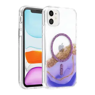 Onegif Apple iPhone 11 Lotus Simli Magsafe Kapak - Mor