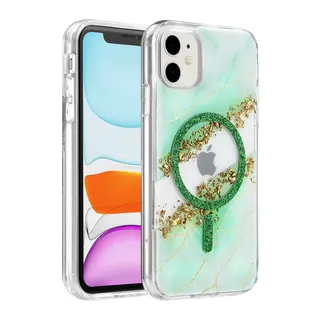 Onegif Apple iPhone 11 Lotus Simli Magsafe Kapak - Yeşil