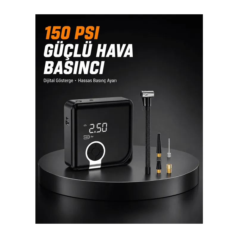 Dijital Ekranlı Diyafram Tip Kompresör 150 PSI Güçlü Motorlu