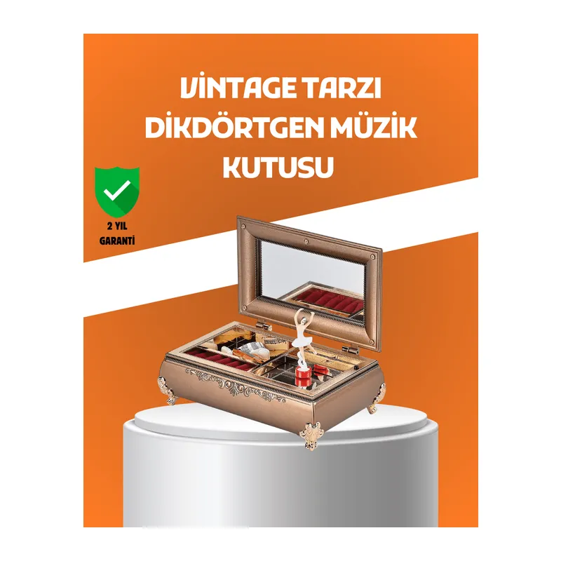 Müzikli Balerin Figürlü Takı Kutusu Piyano Desenli Dekoratif
