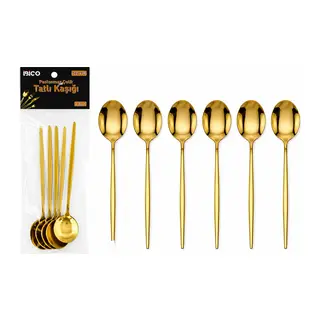 60 Parça Gold Tatlı Kaşık Seti 13CM - 1 Paket İçinde 6 Adet Vardır - 10 Paket Gönderilir