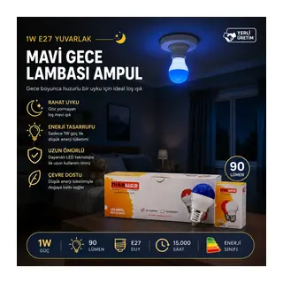 10 Adet 1W E27 Mavi Yuvarlak Gece Lambası Led Ampul EAMP-075