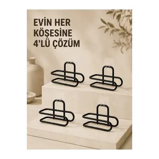 Delmeden Monte Tuvalet Kağıdı Askısı Siyah Metal Yapışkanlı Banyo Kağıtlığı 4’lü Set