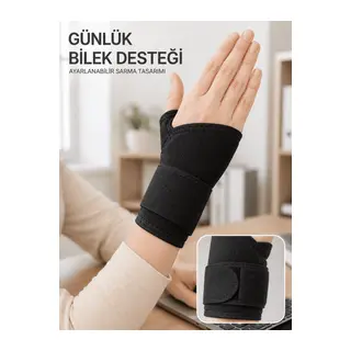 Siyah El Bilek Desteği Cırtlı Ayarlanabilir Başparmak Geçişli Bileklik Spor Bandajı
