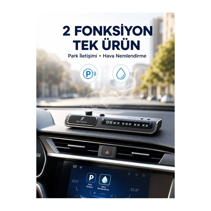 LED Işıklı Araç Ön Cam Telefon Numarası Gösterme Aparatı + 3 Seviyeli Hava Nemlendirici Yeni Nesil