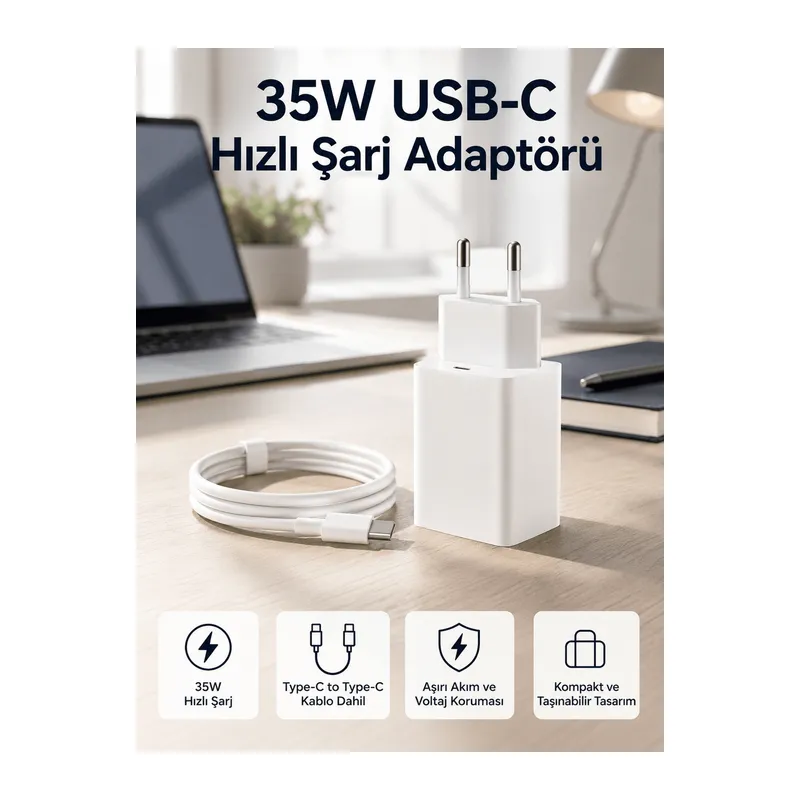 35W USB-C Hızlı Şarj Adaptörü Type-C to C Kablo Seti