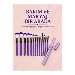 Kaş Düzeltme Cihazı ve 12 Parça Makyaj Fırçası Seti Yüz Göz Makyajı ve Kaş Bakım Seti