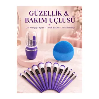 Kadın Makyaj ve Kişisel Bakım Seti 12 Parça Makyaj Fırçası Silikon Yüz Temizleyici Manikür Pedikür Tırnak Seti