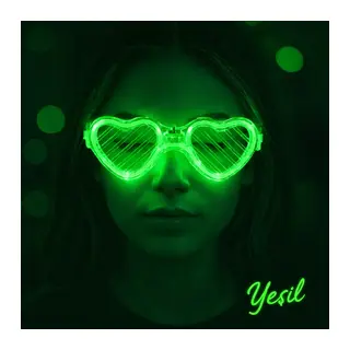 Yeşil LED Işıklı Kalp Gözlük – 3 Modlu Parti - Glow Gözlüğü