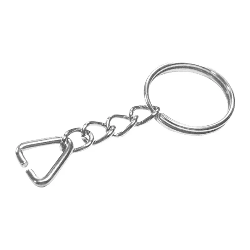 Anahtarlık Halkası, Halka + Zincir + Üçgen, 24mm, Gümüş, Nikel, 1 Adet