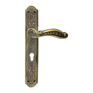 Antika Tarz Dekoratif Pirinç Ulu Model Desenli Banyo, WC Kapı Kolu - 354x57 mm, Antik