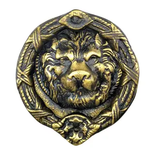 Antika Tarz Dekoratif Pirinç Aslan Kapı Tokmağı, Taktak - 185 mm, Antik