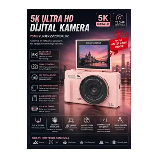 5K 75MP HD Dijital Kamera 18X Dijital Zoom, Flaşlı,3.0 inç Ekranlı Vlog ve Fotoğraf Makinesi
