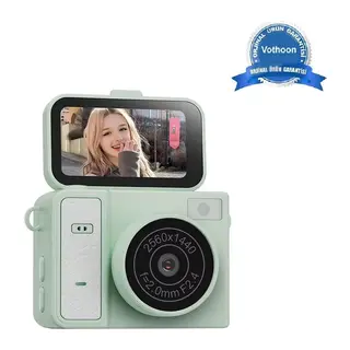 2K Mini Dijital Retro Video Kamera Flaşlı Dijital Vlog Mini Fotoğraf Makinesi Türkçe Menü Yeşil