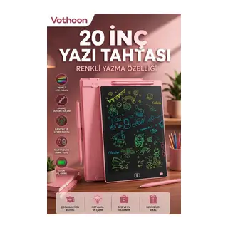 20 Inc Renkli Lcd Grafik Dijital Kalemli Çizim Tableti Yazı Tahta Not Yazma Eğitim Tableti Pembe