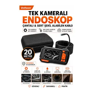 Ekranlı Tek kameralı 20 Mt Sert Kablo Yılan Endoskop Kamera 8 mm 4.3 ınc