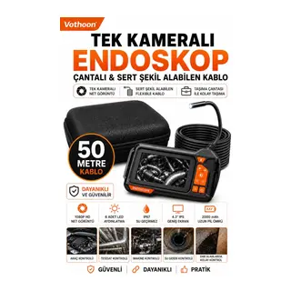 Ekranlı Tek kameralı 50 Mt Sert Kablo Yılan Endoskop Kamera 8 mm 4.3 ınc