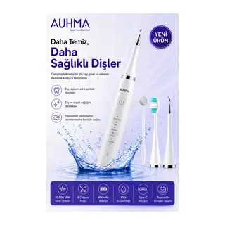Ultrasonic Şarjlı Elektrikli Akıllı Diş Temizleme Cihazı Beyazlatıcı 5 Mod 3+1 Başlık, IPX8 Su Geçirmez Beyaz