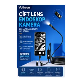 10 Metre Çift Kameralı iOS/Android Uyumlu Yılan Endoskop Kamera 8mm 2MP LED’li Sert Kablo