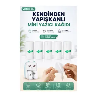 Kendinden Yapışkanlı Çocuk Kamera Baskı Kağıdı, 5’li Rulo 57X25MM Baskı Termal Kağıt Rulo