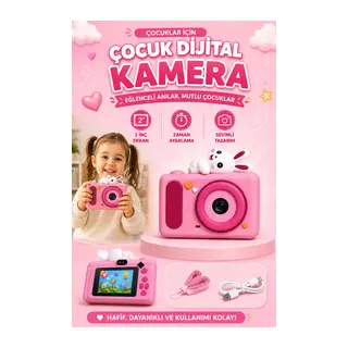 Mini Çocuk Kamerası 2 İnç Ekranlı Fotoğraf Video Çekimli Şarjlı Silikon Korumalı Dijital Kamera