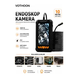 10 Metre Tek Kameralı Endoskop Kamera 1080P HD LED Aydınlatmalı Sert Kablolu Yeni