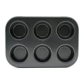 6 Gözlü Metal - Siyah Düz Muffin - Kek Kalıp